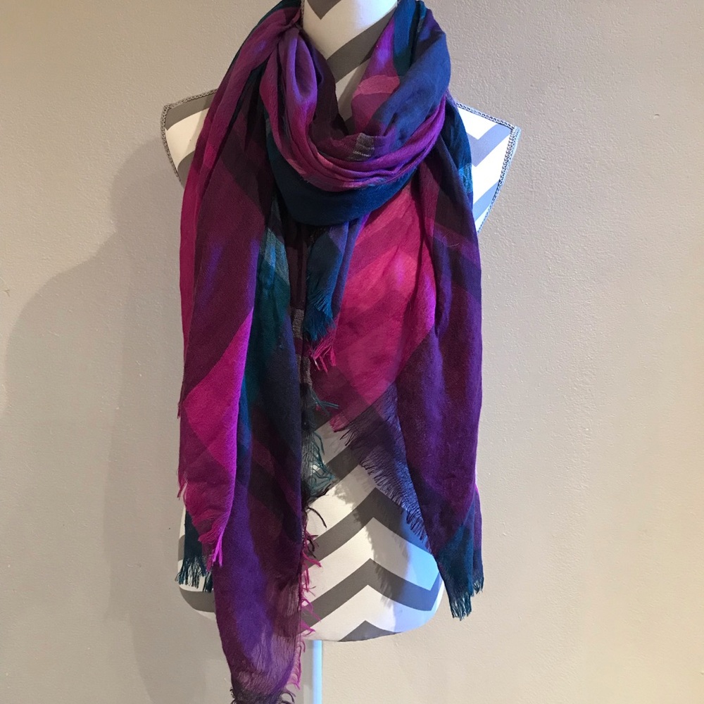 30”x72” fuchsia/ teal/purple scarf/wrap